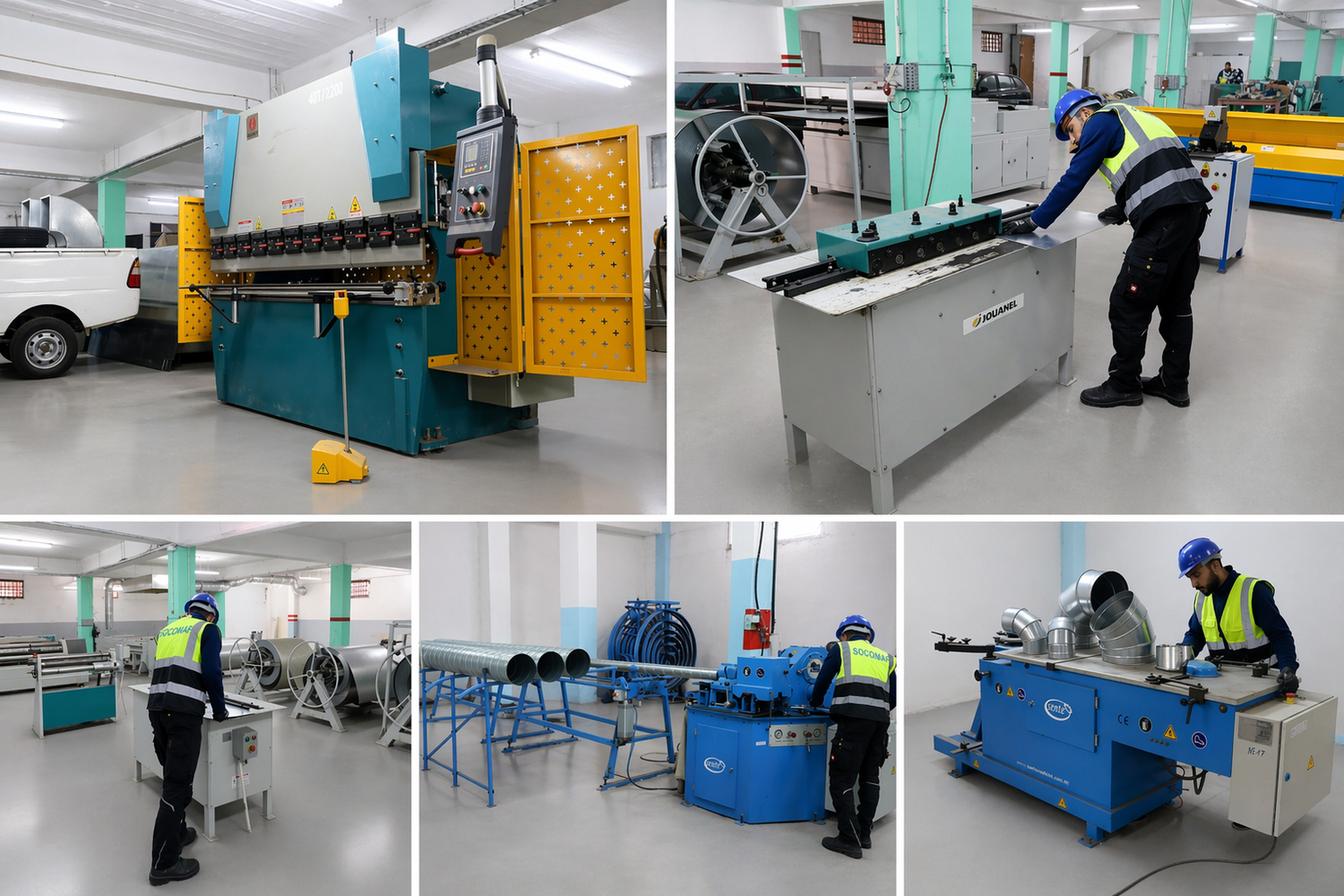 Atelier Socomaf — vue d'ensemble (presse plieuse, découpe Jouanel, spiraleuse, fabrication de pièces)
